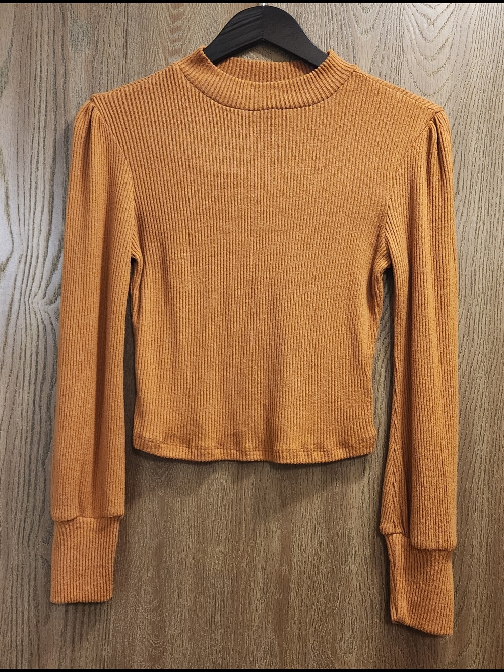 Active USA Ribbed Mock Neck Long-Sleeve Top in Mustard